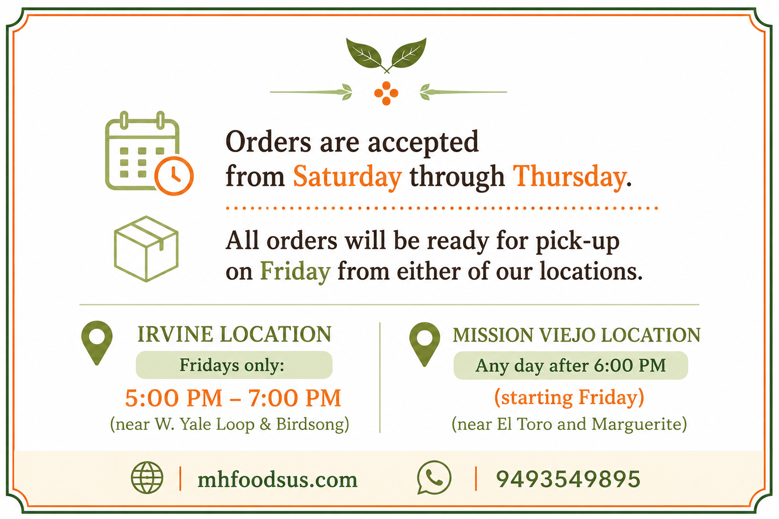 Order & Pick-up Info.